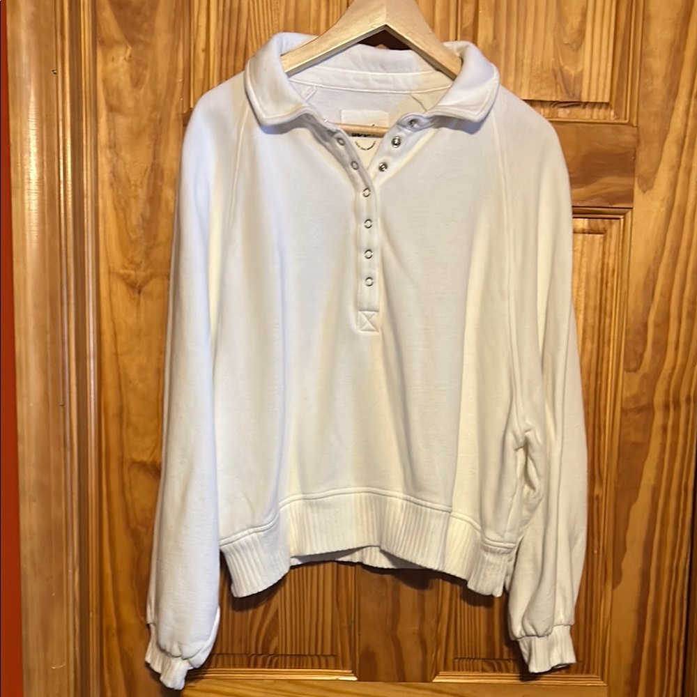 Aerie White Button-Up Sweatshirt